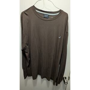 Nautica Men’s Long Sleeve Crewneck T-Shirt – Brown, Classic Fit, Large